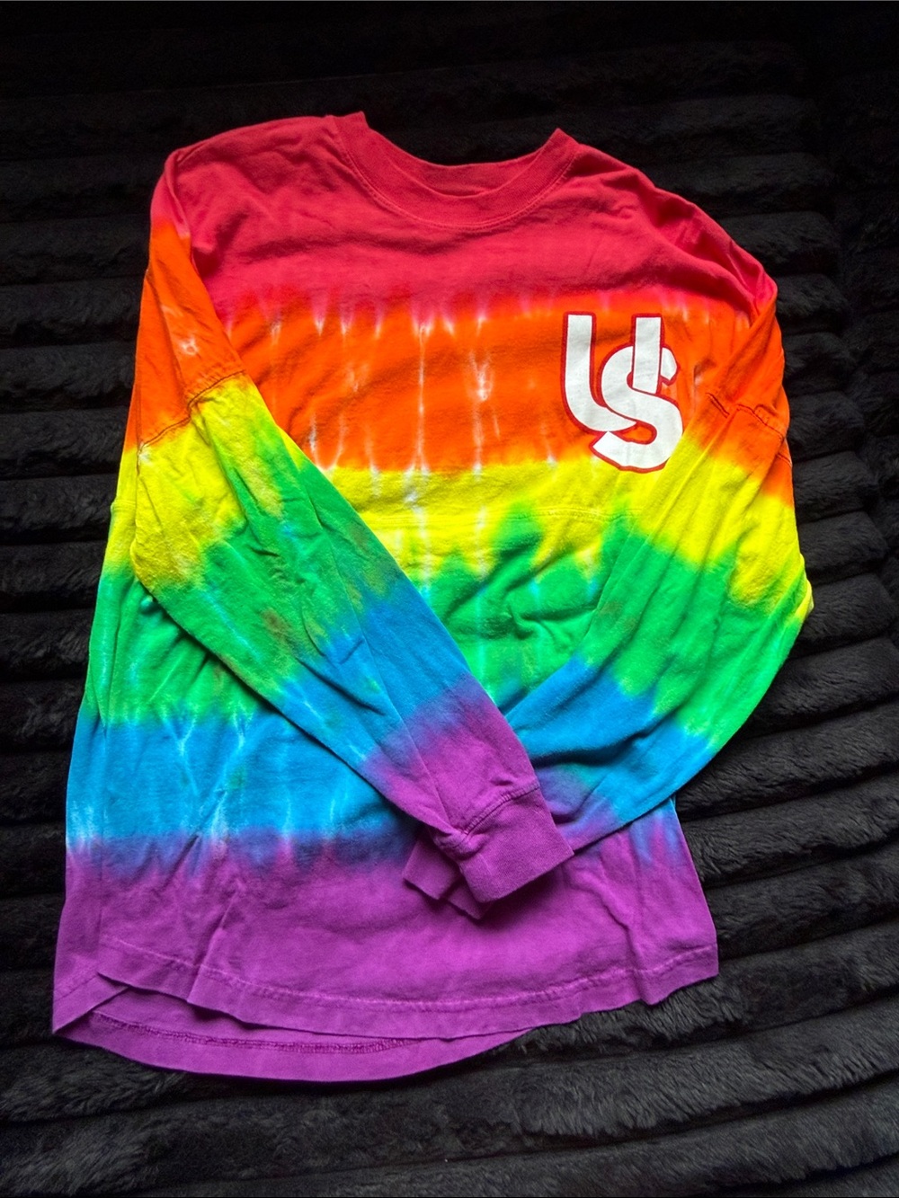 Long Sleeve Rainbow Tie-Dye Tee with White Logo